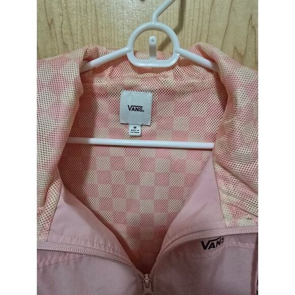Vans Pink Hooded Windbreaker Jacket With Checkered Lining & Drawstrings Sz M - Picture 3 of 9